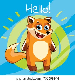 Vector illustration of cartoon fox. Hello.