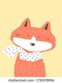 Vector Illustration of Cartoon Fox on Yellow background