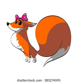 Vector illustration of a cartoon fox with a pink ribbon on its head