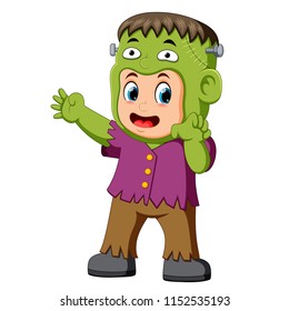 vector illustration of Cartoon Frankenstein kid