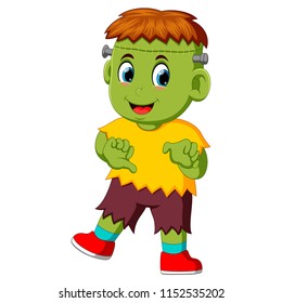 vector illustration of Cartoon Frankenstein kid
