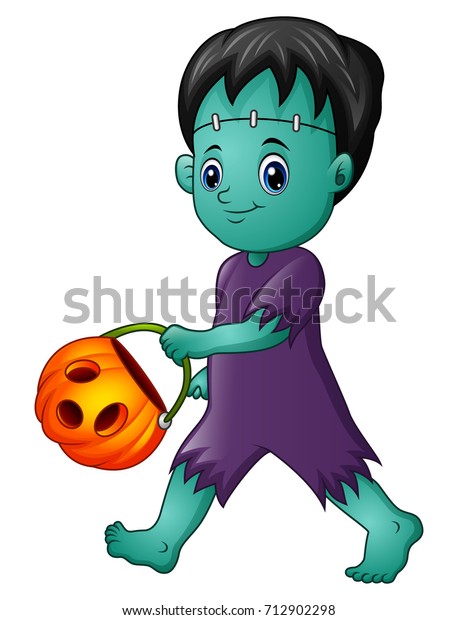 Vector Illustration Cartoon Frankenstein Pumpkin Basket Stock Vector ...