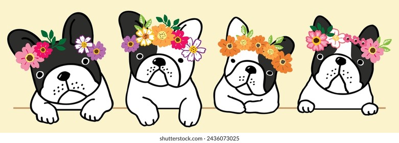 Vector Illustration of Cartoon French Bulldog Characters on Isolated Background