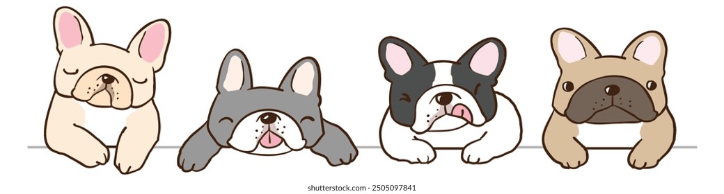 Vector Illustration of Cartoon French Bulldog Head Characters on Isolated Background