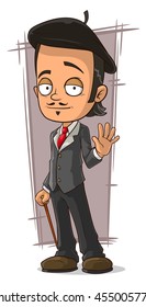 A vector illustration of cartoon French man in beret and grey jacket