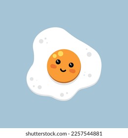 Vektorgrafik von gefriergetrockneten Eiern aus Cartoon, Rührei, Lächeln aus frittiertem Ei, leckeres und gesundes Frühstück, Ostern.