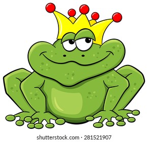 vector illustration of a cartoon frog prince waiting to be kissed