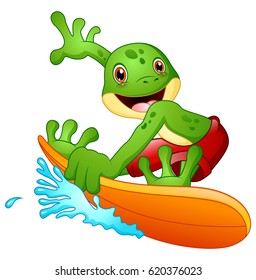 Vector illustration of Cartoon frog surfing