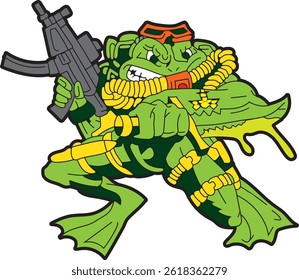 vector illustration of a cartoon frog in tactical gear