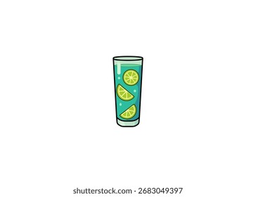 Ilustración vectorial de cóctel de frutas de dibujos animados en vidrio aislado sobre fondo blanco	