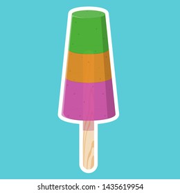 
Vector illustration of cartoon fruit ice. Cute ice lolly fruit in a cartoon style. Sticker, patch or pin in the form of fruit ice. fruit ice label or popsicle logo.