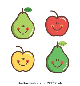 Vector illustration with cartoon fruit.Pear. Apple.School card