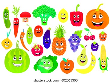 Vector illustration of cartoon fruits and vegetables