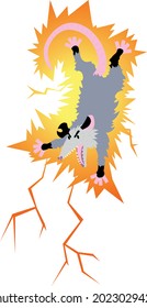 vector illustration of cartoon funny angry furious throwing electrical lightning possum, for design and clothes print, isolated on transparent