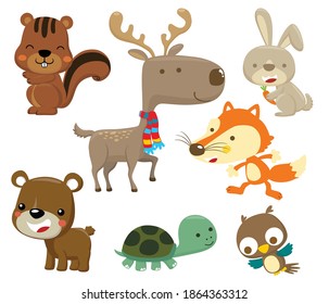 Vector illustration of cartoon funny animals in different poses