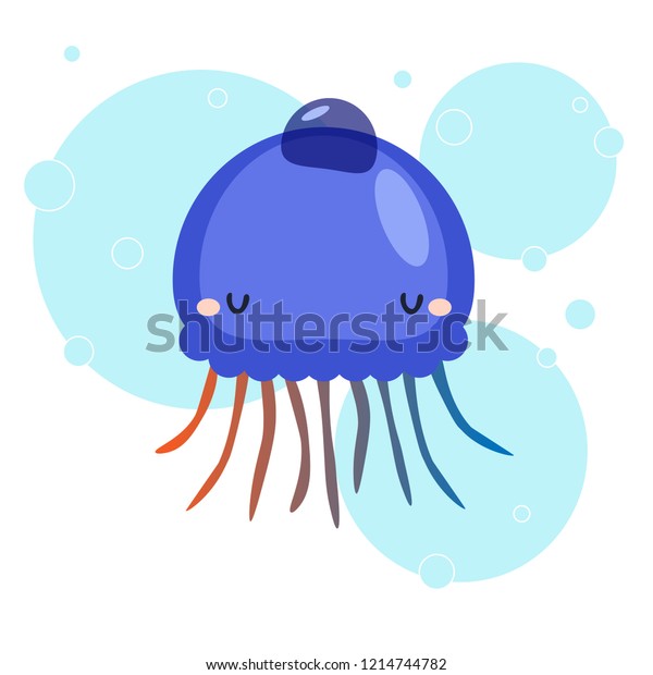 Vector Illustration Cartoon Funny Blue Jellyfish Stock Vector Royalty Free