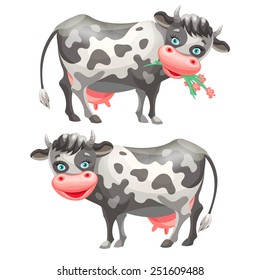 Vector illustration - cartoon funny chewing cows