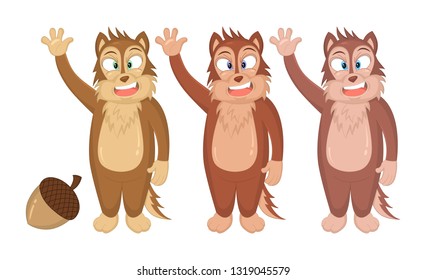 Vector illustration of cartoon funny chipmunks waving their hands. Concept for children's books, fairy tales, print, emblem, t-shirt, party decoration, sticker.