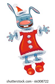 vector illustration of cartoon funny christmas rabbit isolated on white