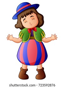 Vector illustration of Cartoon funny girl in clown costume
