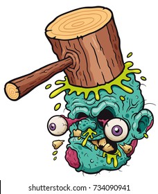 Vector illustration of Cartoon funny hammer banging zombie head