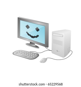Vector illustration of cartoon funny home computer