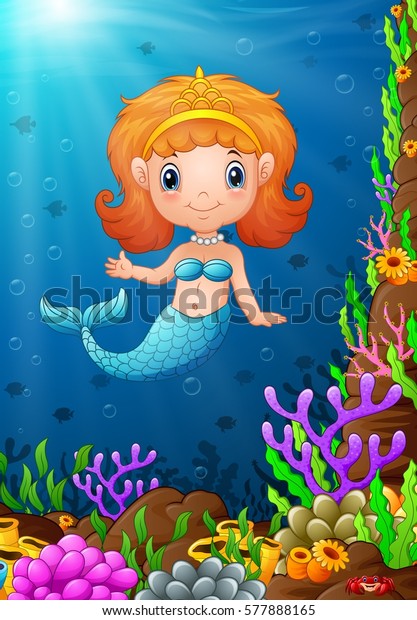 Vector Illustration Cartoon Funny Little Mermaid Stock Vector (Royalty ...