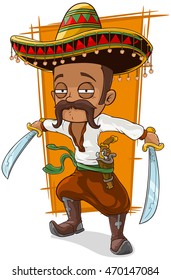 A vector illustration of cartoon funny mexican bandit with pistol