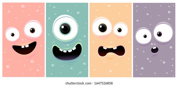 Vector illustration of cartoon funny monster emotions.