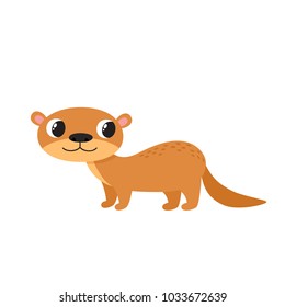 Vector illustration of cartoon funny otter isolated on white background. Cute, funny animal, standing animal character used for magazine, book, poster, card, children invitation, web pages.