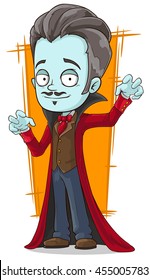 A vector illustration of cartoon funny pale vampire in red cloak