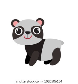 Vector illustration of cartoon funny panda isolated on white background. Cute, funny animal, bear character used for magazine, book, poster, card, web pages.