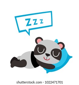 Vector illustration of cartoon funny panda isolated on white background. Cute, funny sleeping animal, bear character used for magazine, book, poster, card, web pages.