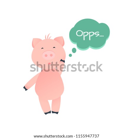 Vector Illustration. Cartoon funny pig. Opps situation. Piglet in opps situation