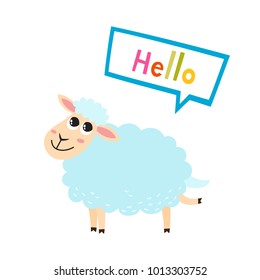 Vector illustration of cartoon funny sheep isolated on white background. Cute, funny animal, lamb character doing various actions used for magazine, book, poster, card, web pages.