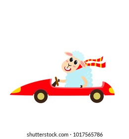 Vector illustration of cartoon funny sheep isolated on white background. Cute, funny animal, lamb character doing various actions used for magazine, book, poster, card, web pages.