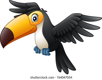 Vector illustration of Cartoon funny toucan flying