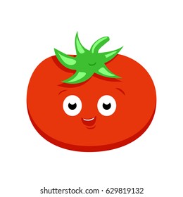 Vector illustration of cartoon funny vegetable. Red tomato with eyes.