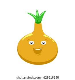 Vector illustration of cartoon funny vegetable. Onion with eyes.