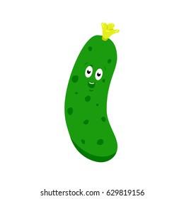 Vector illustration of cartoon funny vegetable. Green cucumber with eyes.