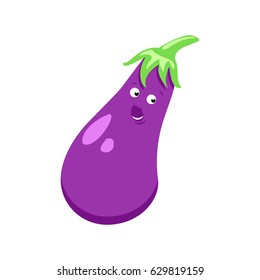 Vector illustration of cartoon funny vegetable. Eggplant with eyes.