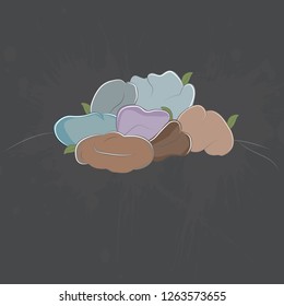 Vector Illustration of Cartoon Game Art Rocks and Stones on Dark Background