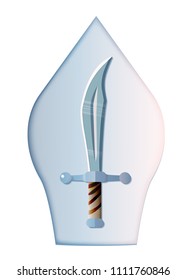 Vector illustration of cartoon game sword with oriental background.