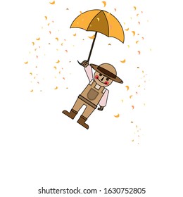 vector illustration of a cartoon garden doll with an umbrella in autumn. vectors for animation, clip art, cards, comics and stickers