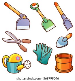 Vector Illustration Of Cartoon Garden Tools Equipment