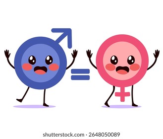 Vector illustration cartoon of gender symbols characters representing feminist movement and social equity for women’s rights