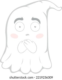 Vector illustration of a cartoon ghost covering his mouth with his hands