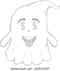 Vector Illustration Of A Cartoon Ghost With The Dollar Sign In The Eyes And Tongue Out