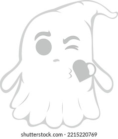 Vector illustration of a cartoon ghost giving a heart shaped kiss