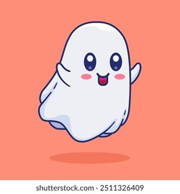 Ilustração vetorial do desenho animado Ghost Scare Pose. Mascote Fantasma Bonito Isolado. 